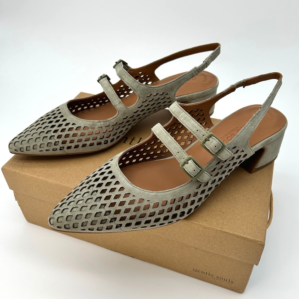 Mary Jane Pumps Gentle Souls by Kenneth Cole Gigi Womens Size 9.5 Sage Suede NEW - Picture 6 of 7